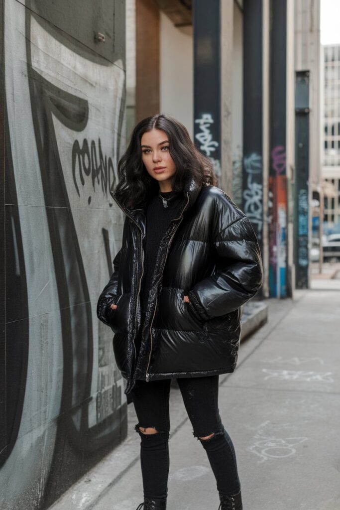 Effortlessly Cool in Black Puffer