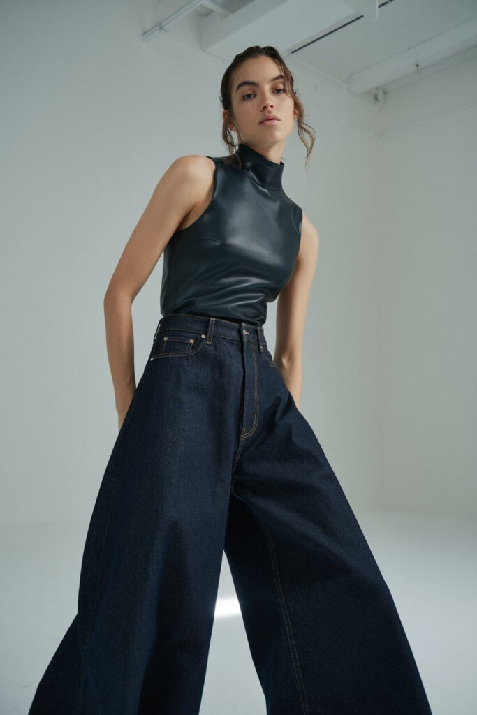 Leather Top and Wide-Leg Denim