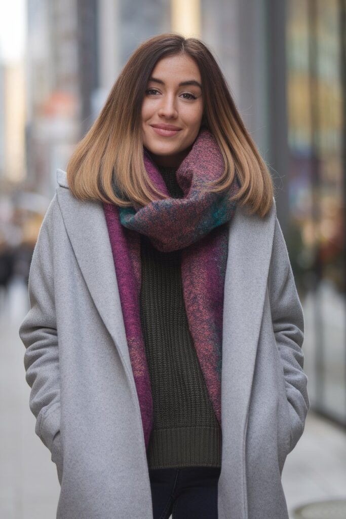 Layered Warmth with Soft Tones and Cozy Scarf