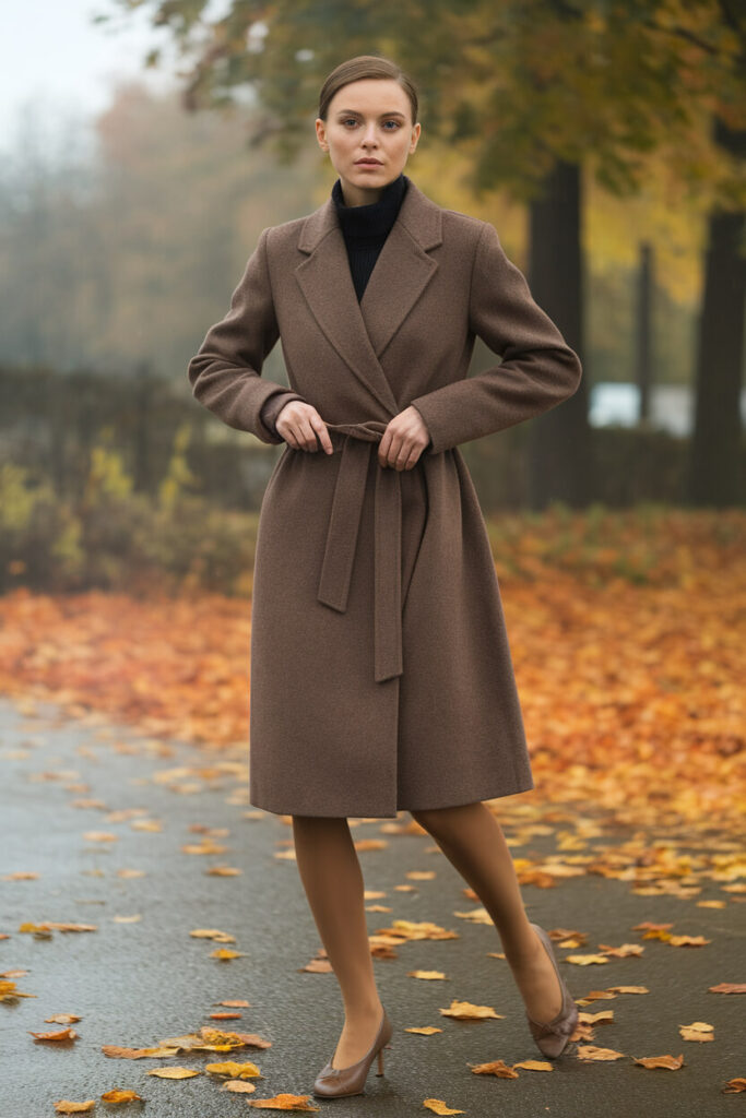 Classic Elegance in a Warm Brown Coat for Fall 