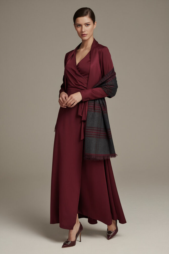 Elegant Maroon Wrap Dress for a Refined Fall Look