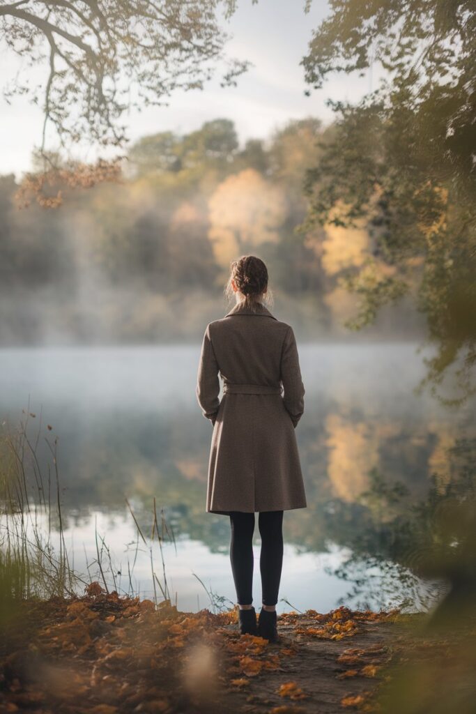 Elegant Wool Coat and Ankle Boots for a Tranquil Fall Day