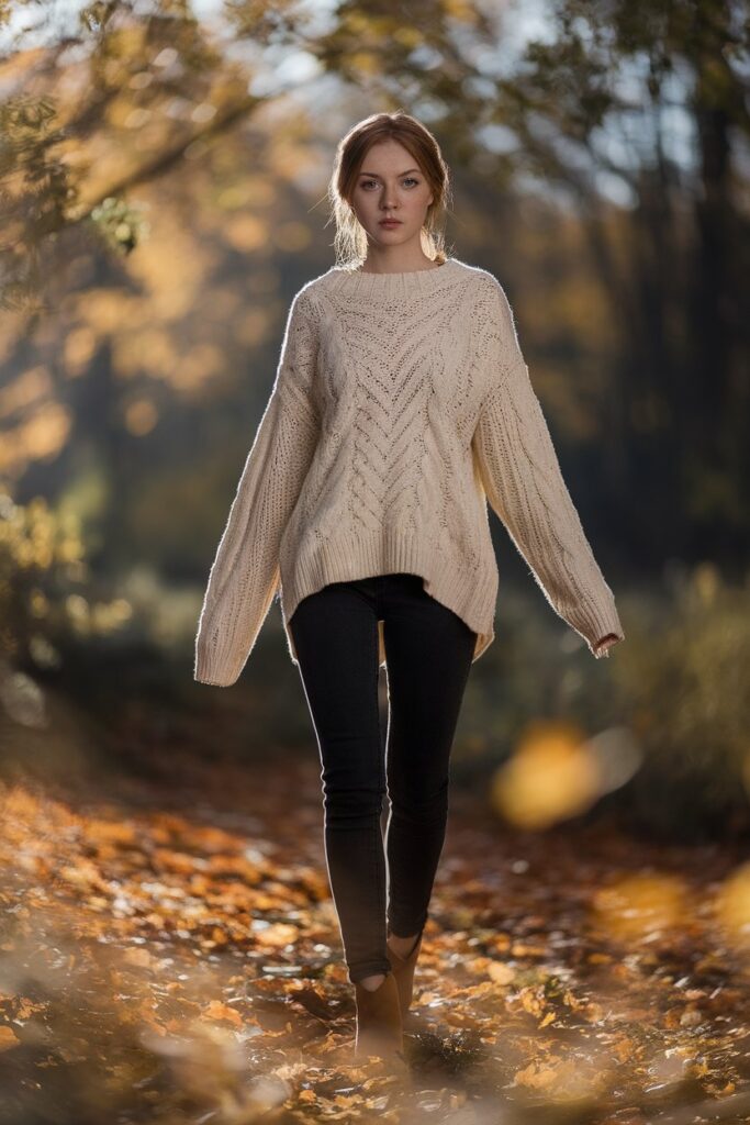 Chunky Knit Sweater and Ankle Boots for a Warm Fall Style