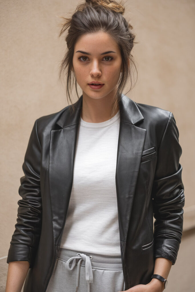 Black leather blazer womens online