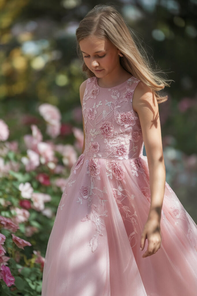 Delicate Floral Embroidered Tulle Dress