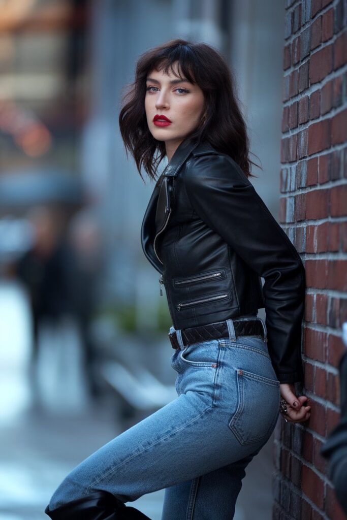 Edgy Chic in Leather and Denim