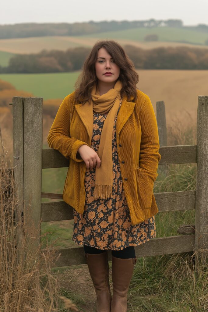 Autumn Vibes in Mustard and Floral plus size fall outfits style.png