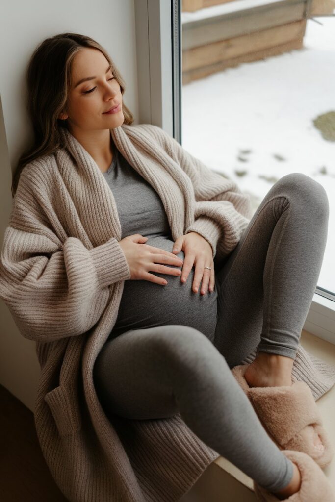 Cozy Winter Look for Expecting Mothers