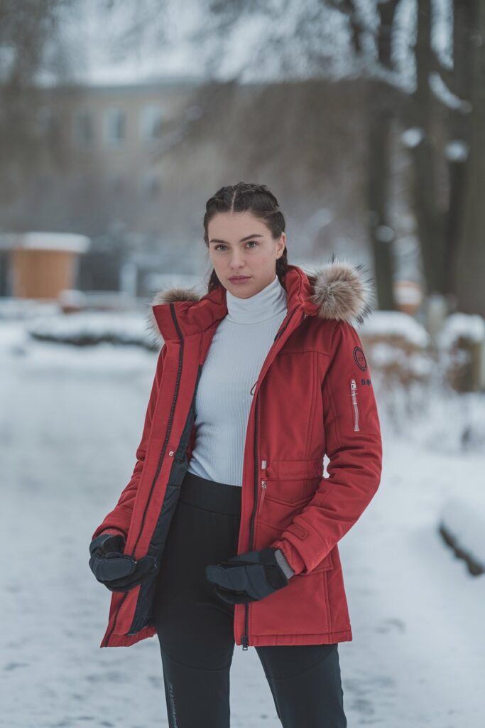 Red Parka with Fur Trim for Winter Adventures