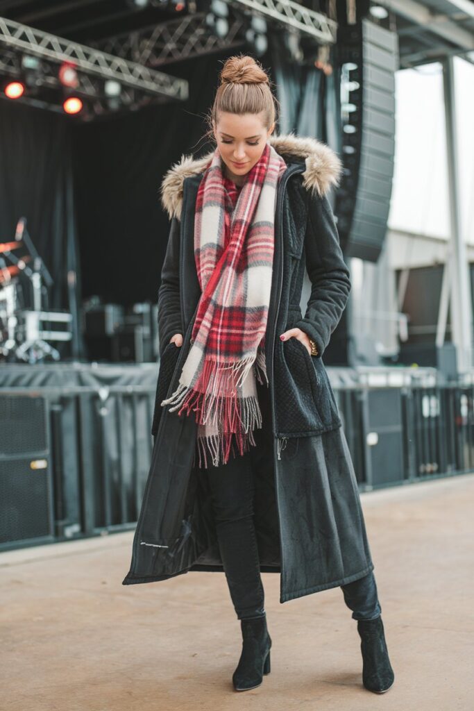 Cozy Long Coat Look for Winter Concerts