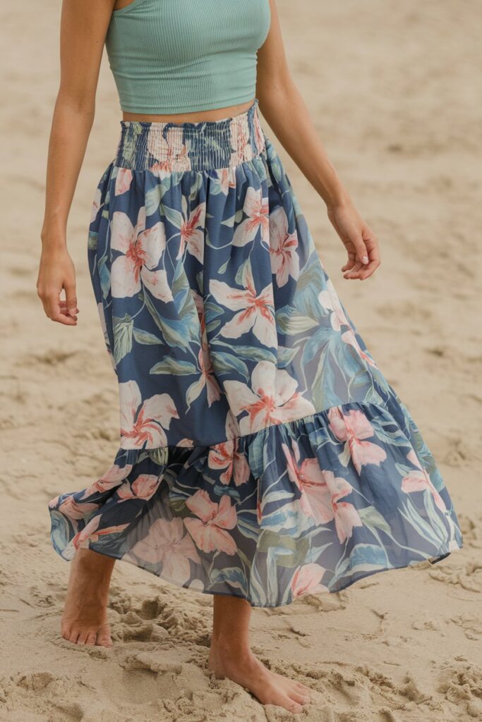 Floral Maxi Skirt with Cropped Tank Top