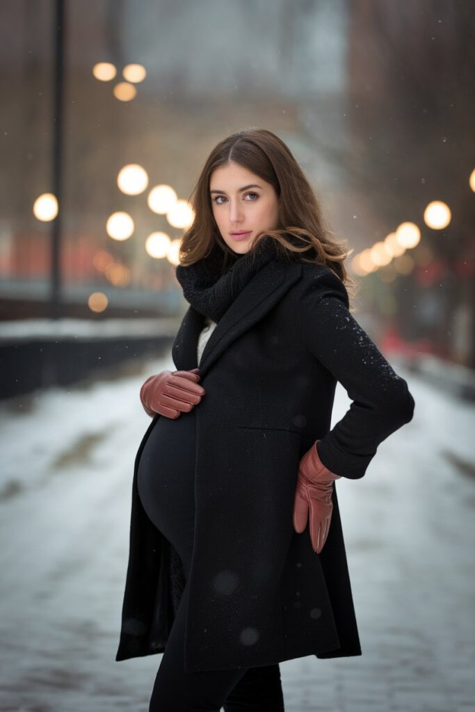 Sleek and Stylish Winter Look for Expecting Moms