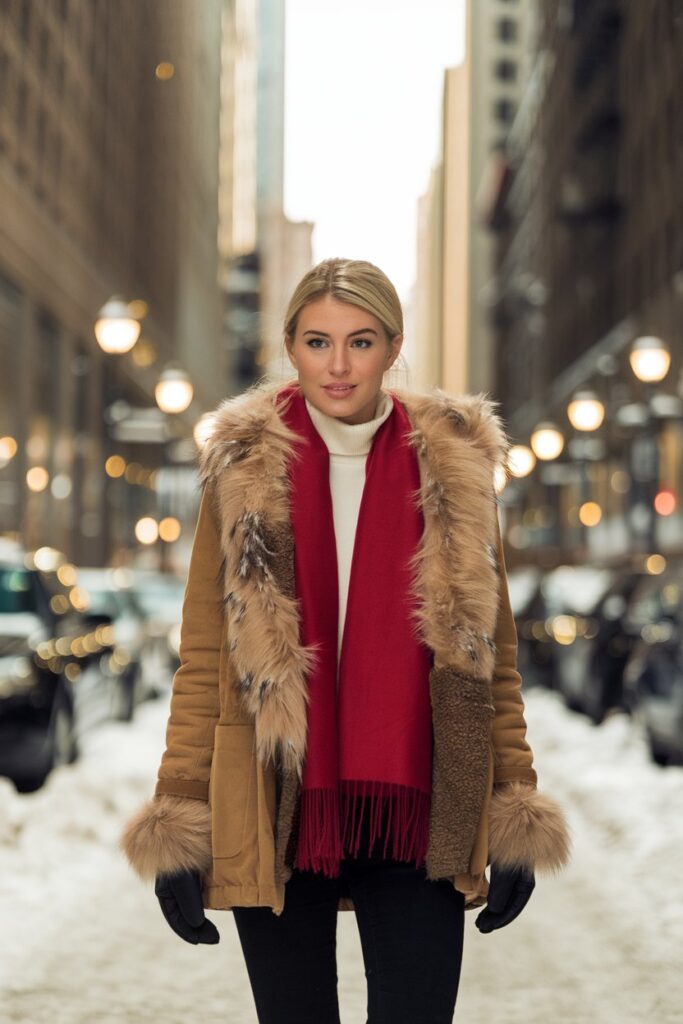 Bold Red Accents in a Cozy Winter Look