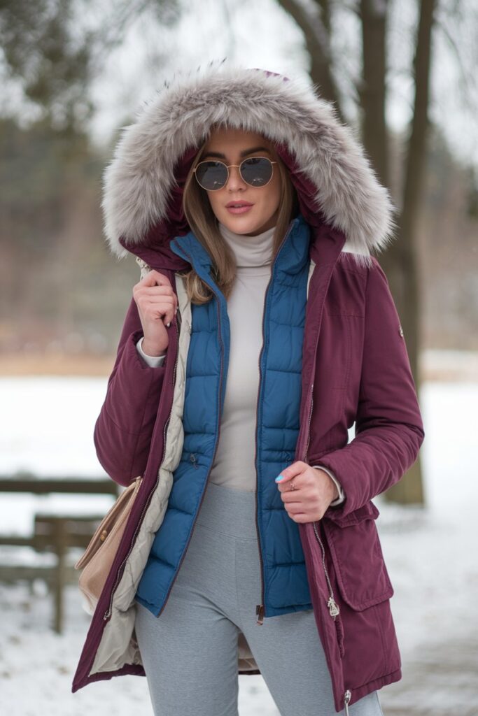 Stylish Winter Layers with a Burgundy Parka