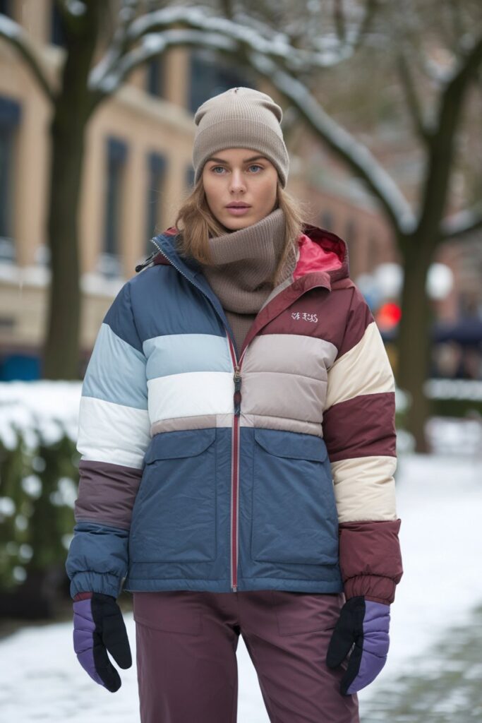 Color-Block Puffer Jacket for Winter Adventures