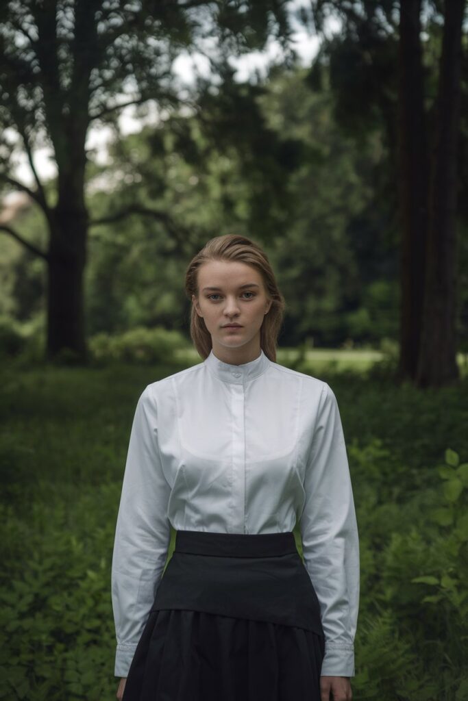 Minimalist Style with a Crisp White Shirt and Black Skirt