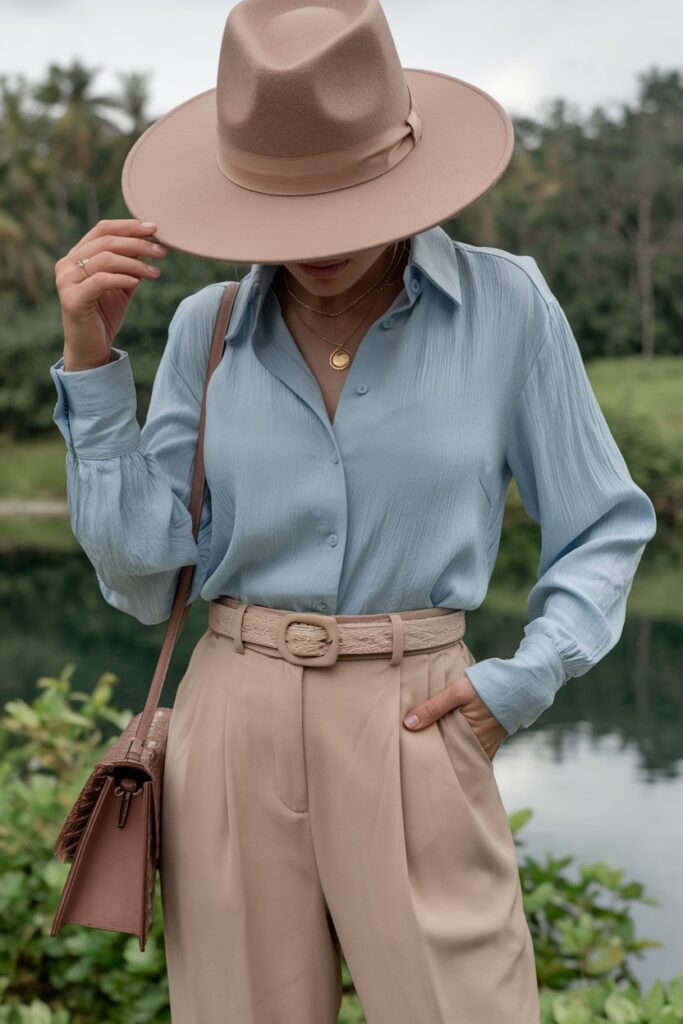 Effortless Elegance in Neutral Tones and a Statement Hat