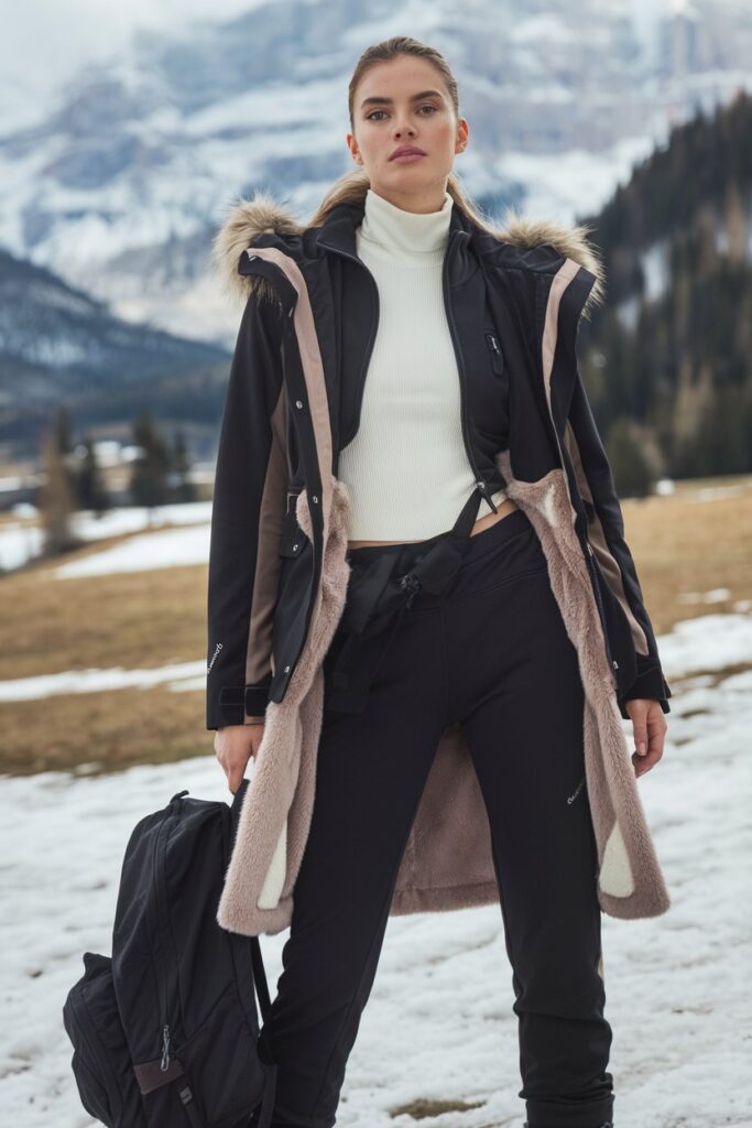 Mountain-Ready Winter Gear with a Fur-Lined Coat