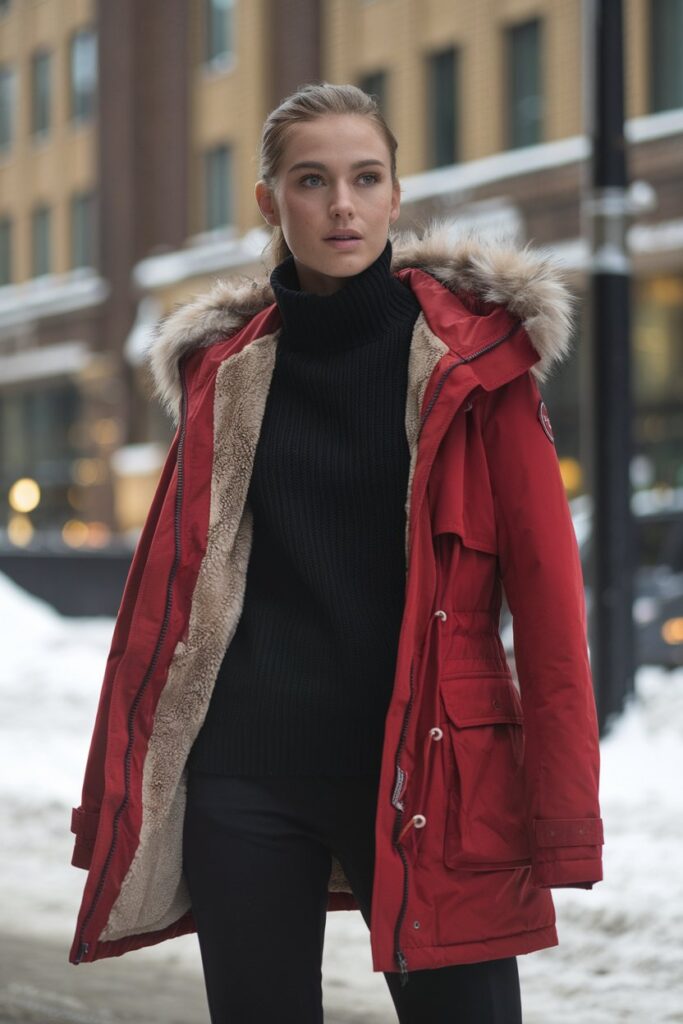 Bold Red Parka for City Winter Days