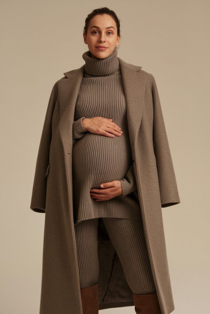 Sophisticated Ribbed Knit Set with Long Coat