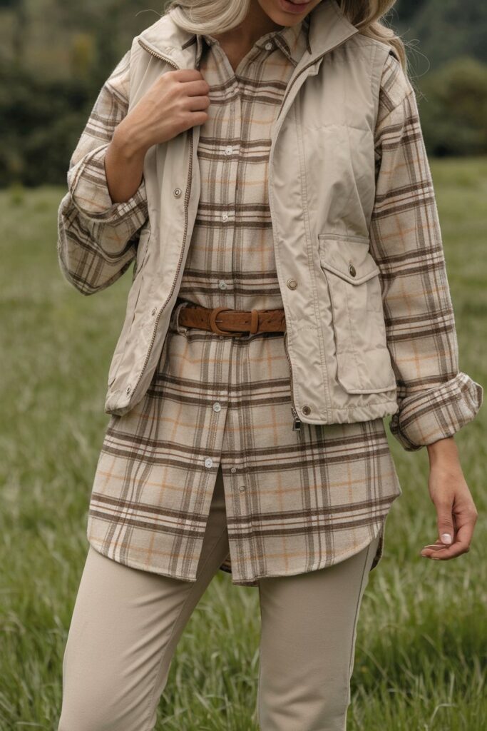 Layered Comfort with a Classic Plaid Shirt and Vest