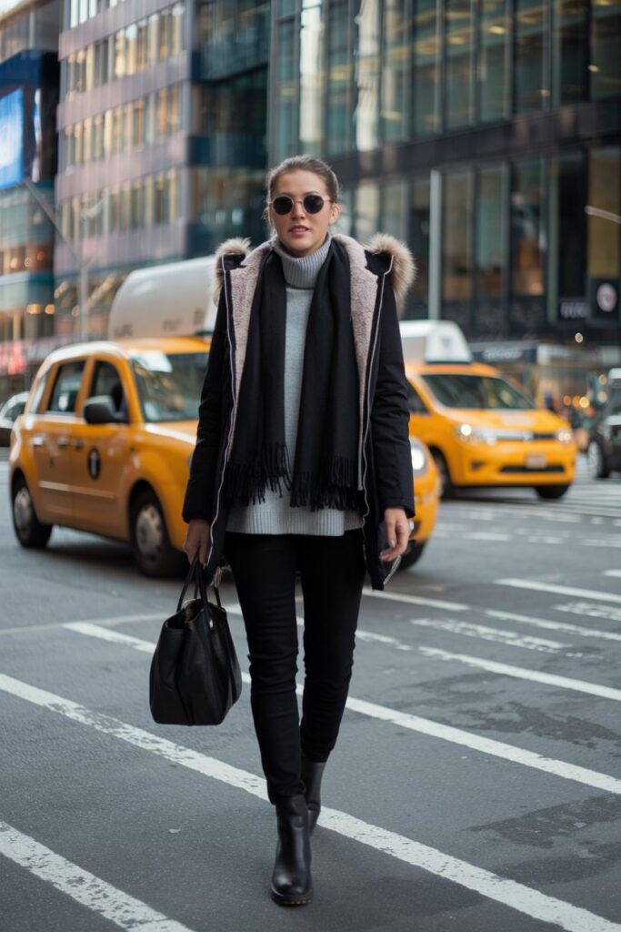 City Chic in Black and Gray Winter Layers