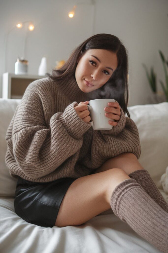 Cosy Indoor Style with a Black Mini Skirt