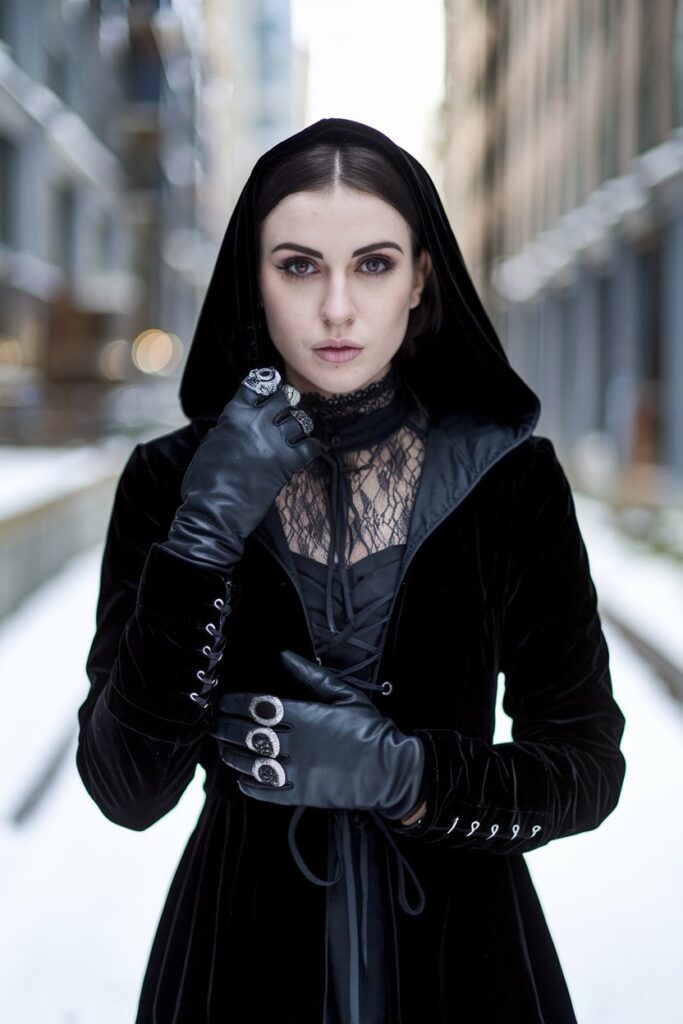 Sophisticated Hooded Gothic Velvet Look