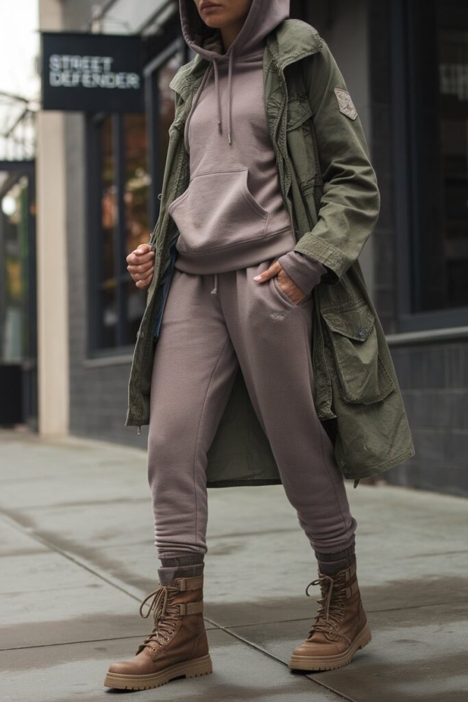 Combat Boot Outfit with a Relaxed Athleisure Touch