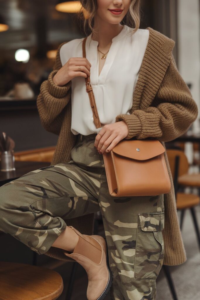 Layered Casual Look with Camo Cargo Pants