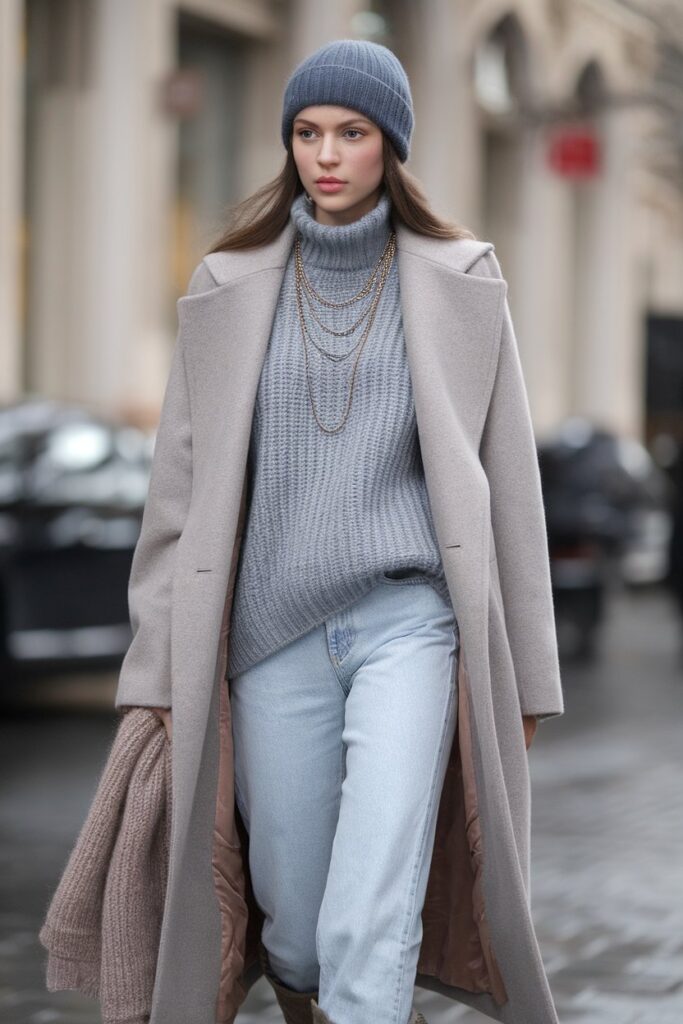 Winter Chic with Light Blue Jeans