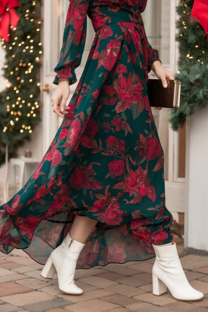 Floral Maxi Dress With White Ankle Boots