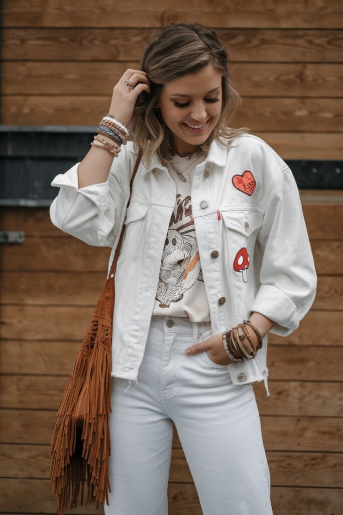 Playful Boho Look with a Personalized White Jacket