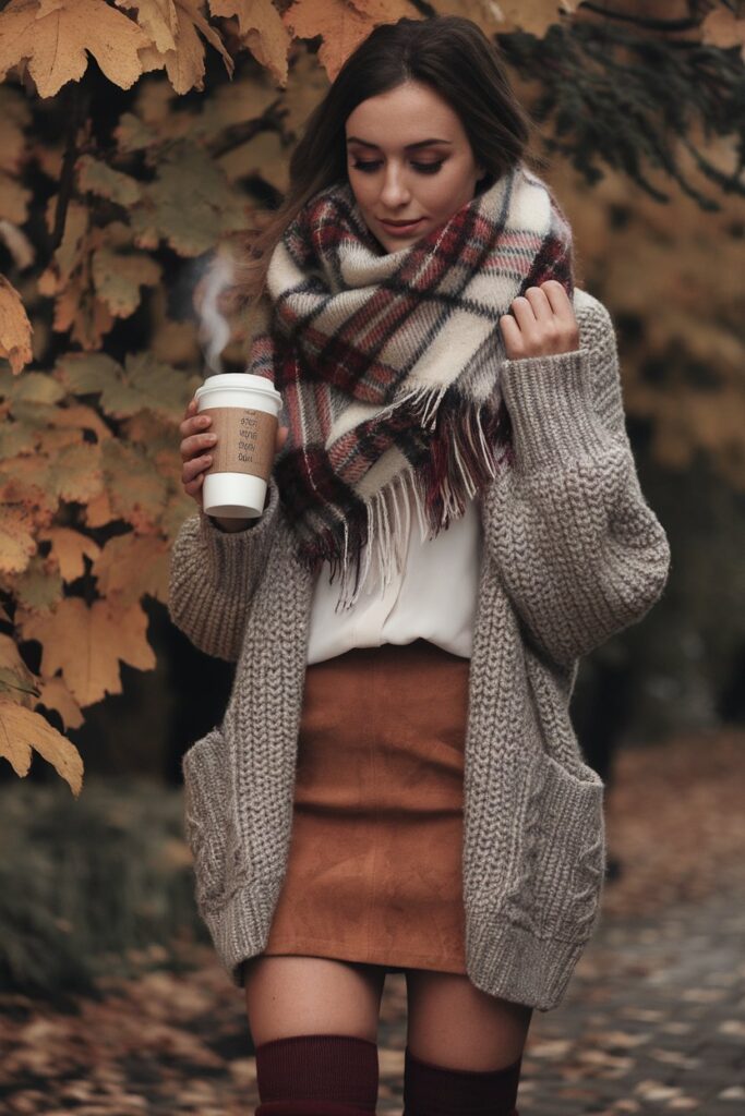 Cosy Fall Layers with a Suede Skirt