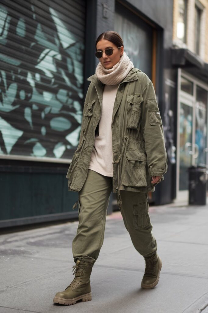 Combat Boot Outfit with a Military-Inspired Edge