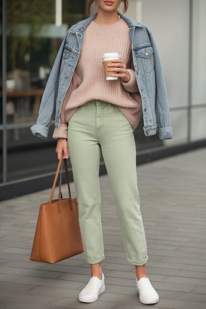 Casual Green Jeans and Denim Jacket Look