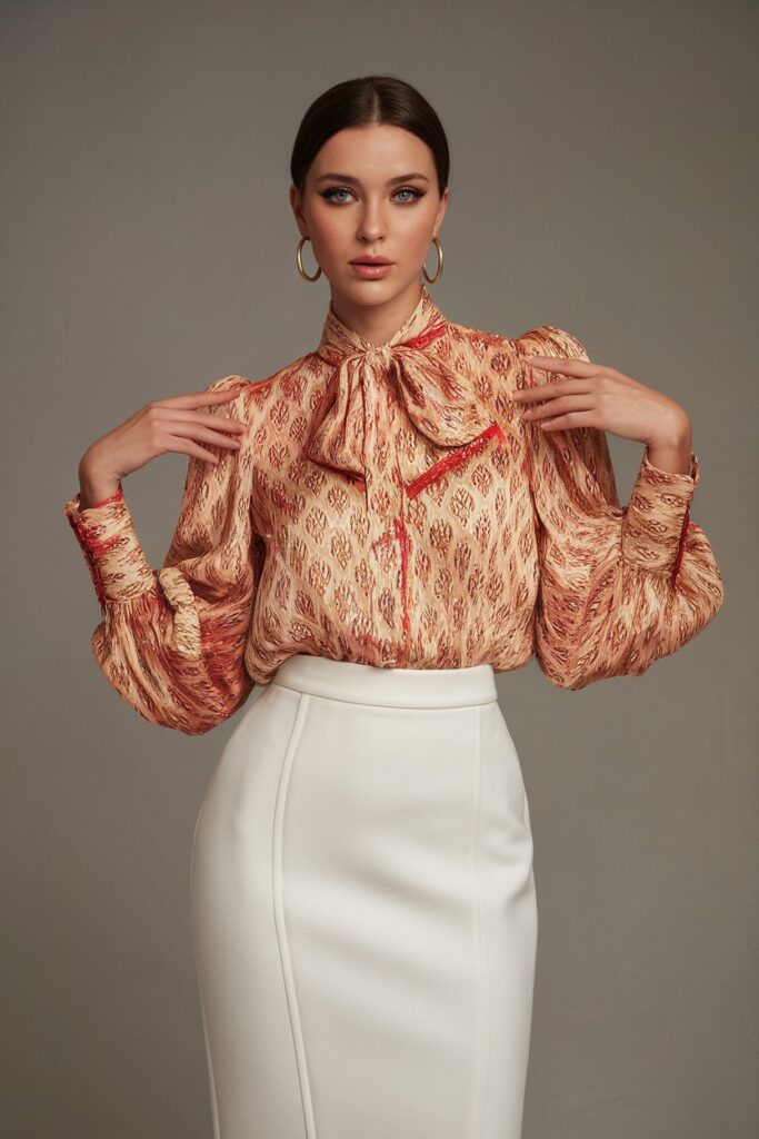 Elegant Bow-Tie Blouse with High-Waisted Pencil Skirt