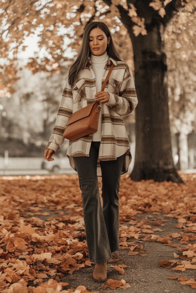 Dark Grey Jeans with Plaid Shacket