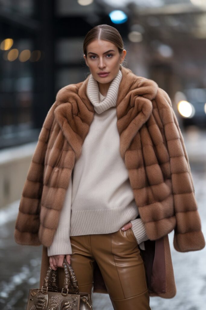 Chic Winter Look With a Camel Fur Coat