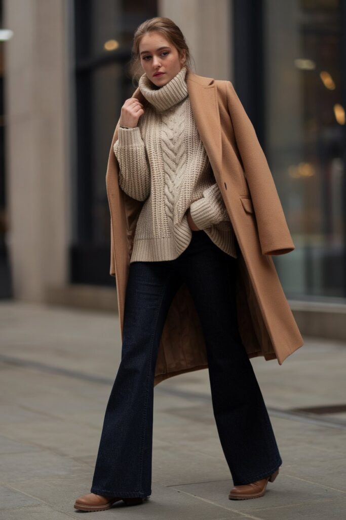 Chunky Knit and Flare Jeans for a Cozy Winter Look