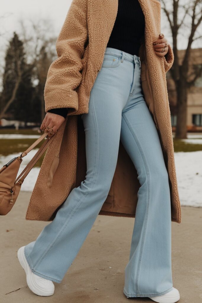 Casual Winter Layers With Light Flare Jeans