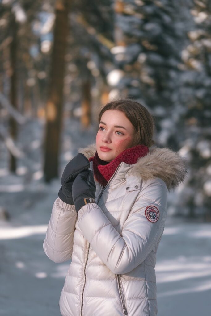 White Puffer Jacket With Faux Fur Hood