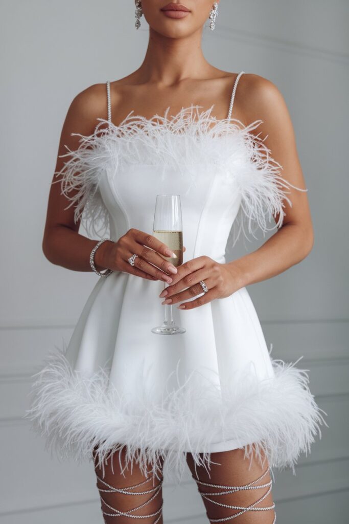 Feather-Trimmed Mini Dress for a Glamorous Night