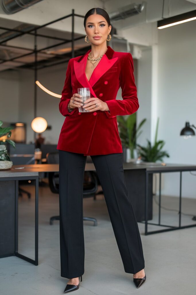 Velvet Blazer with Tailored Trousers