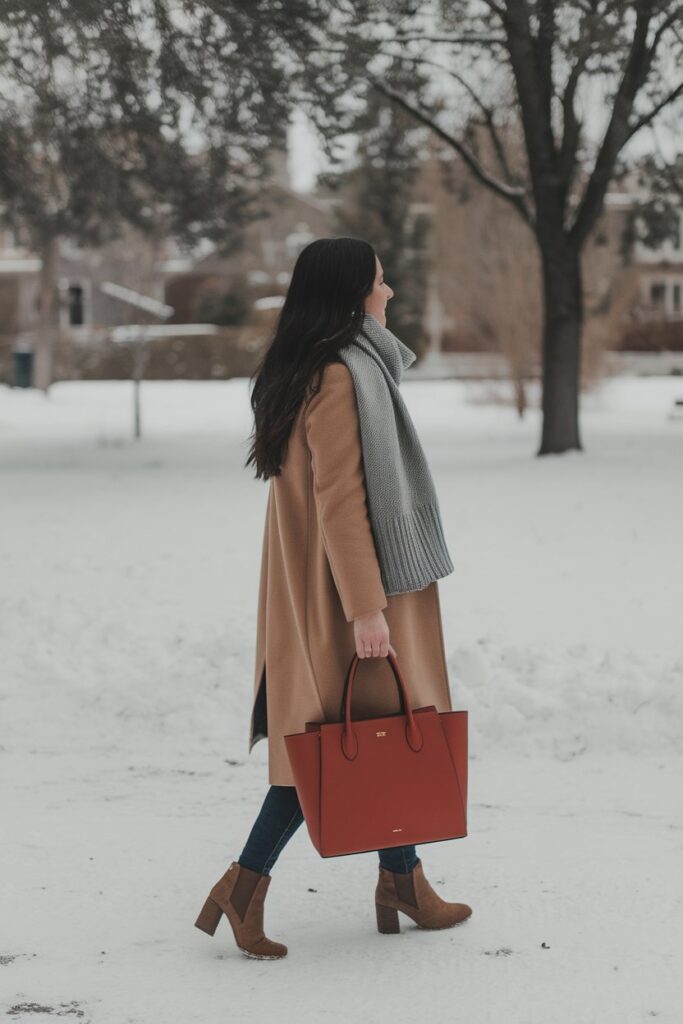 Casual Winter Elegance with a Red Tote