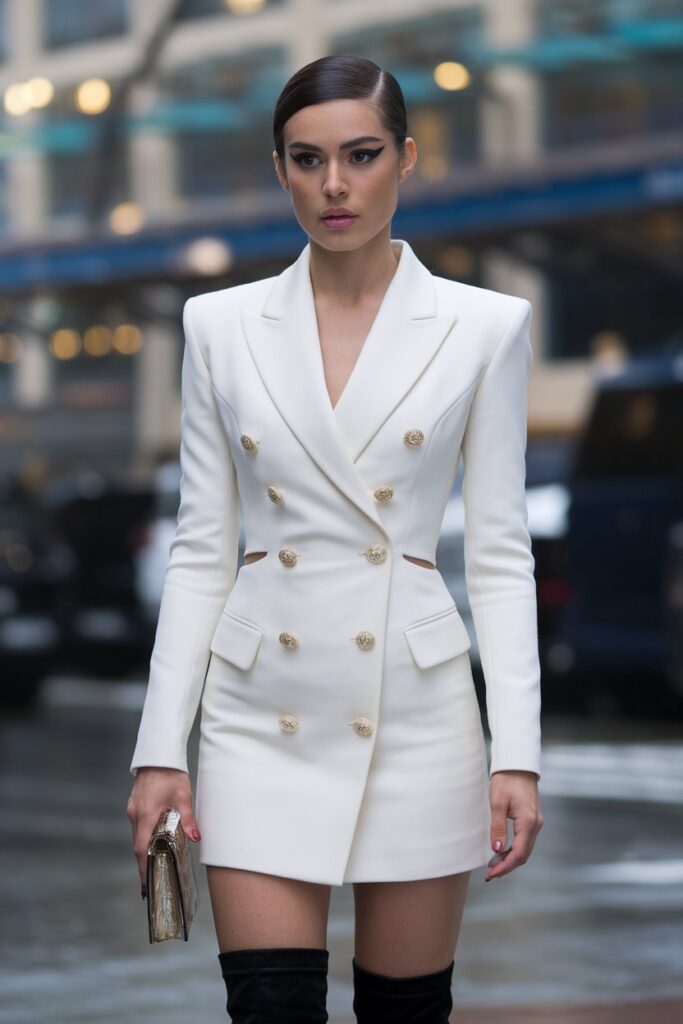 White Blazer Dress for a Sleek Evening Look