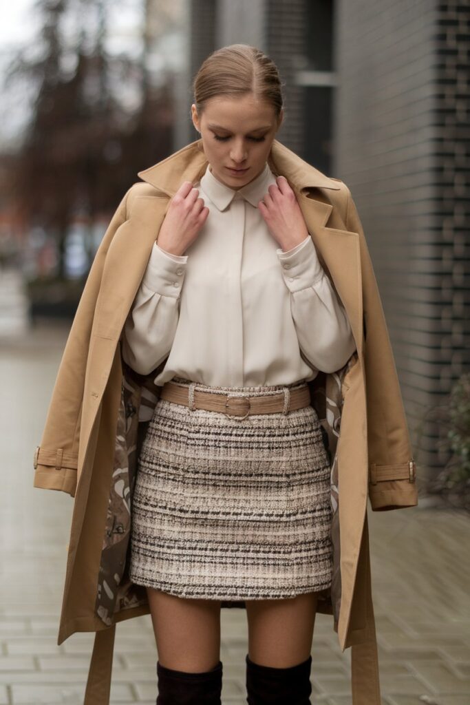 Polished Winter Outfit with a Tweed Mini Skirt