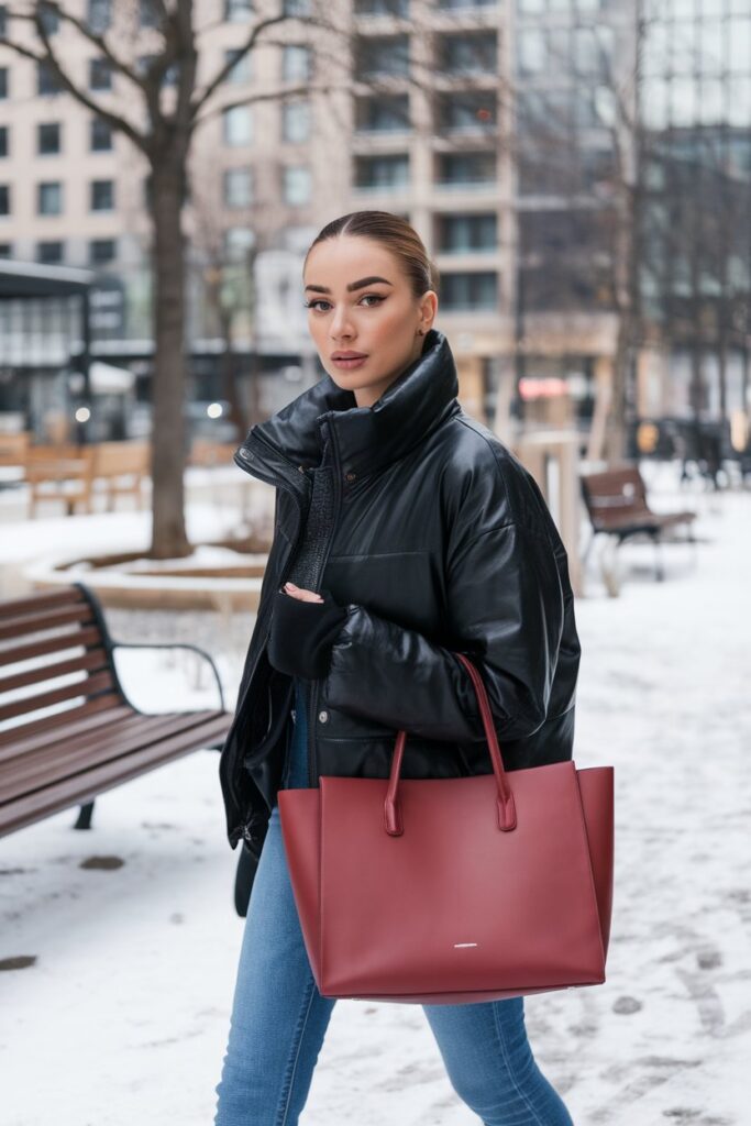 Urban Winter Style with a Red Tote Bag