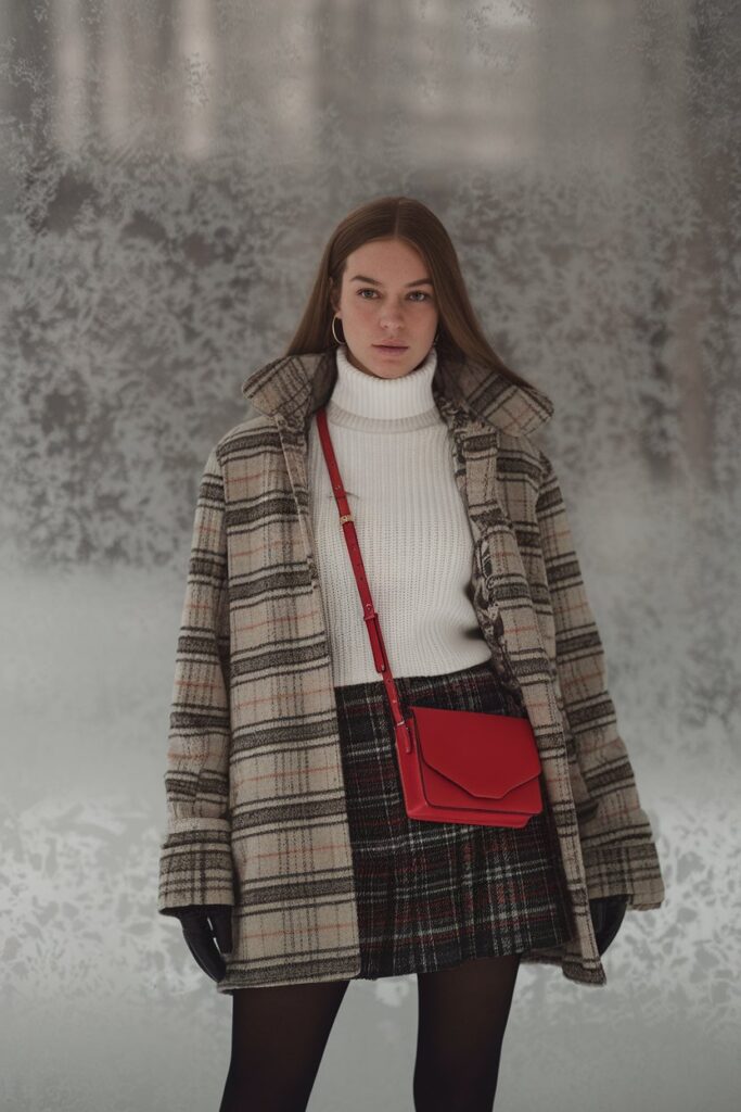 Classic Winter Layers with a Red Crossbody Bag