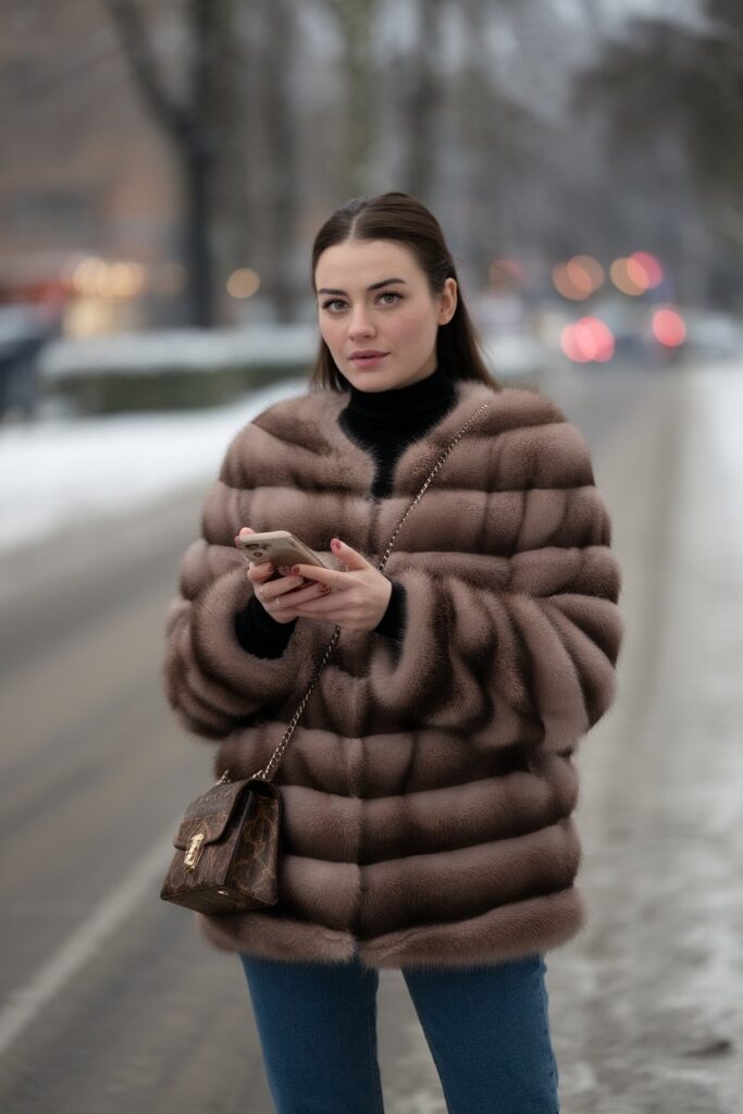 Casual Winter Look With a Brown Fur Coat